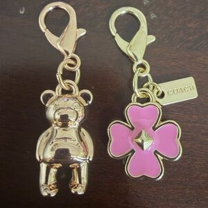 Coach Gold Teddy and Pink Flower Enamel Charm Duo
